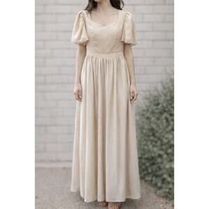 IVY CITY CO Champagne Flutter Sleeve Maxi Dress Romantic Formal | Size 12